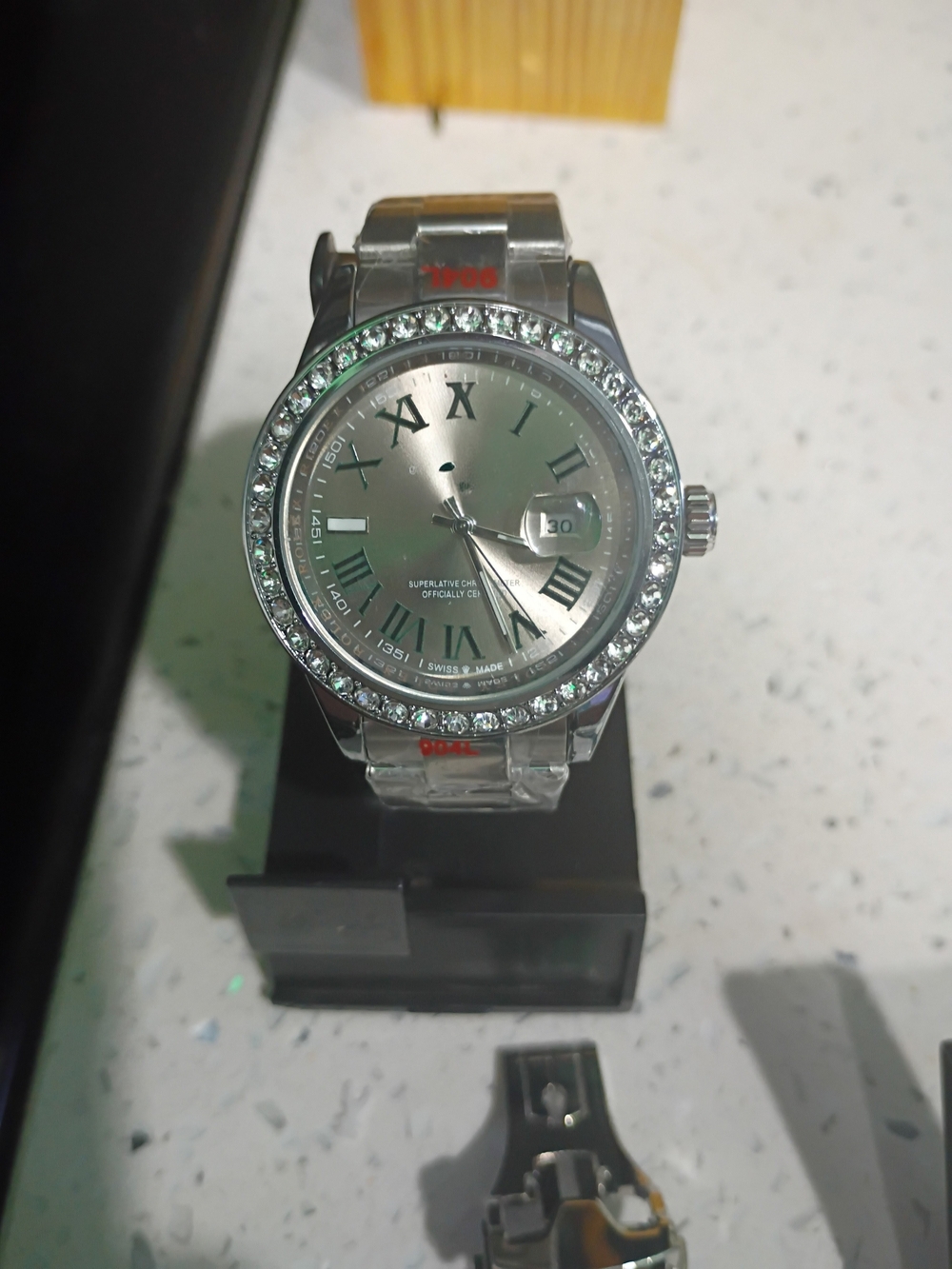 Silver Crystal Bezel Stainless Watch